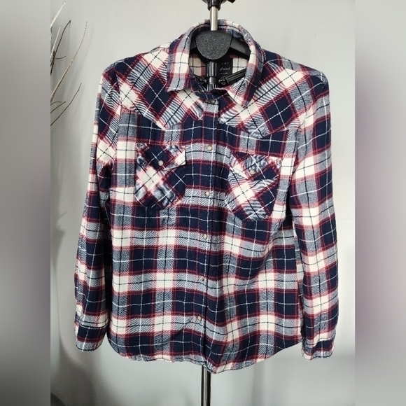 Jach Girlfriend New York,Button Front  Plaid Flannel, Long Sleeve Shirt Jacket.M - Picture 2 of 11